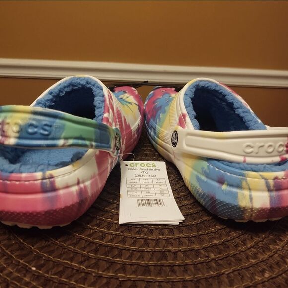 Crocs Unisex US M5/W7 Classic Lined Tie Dye Clog Powder Blue/Multi 206341 - Picture 5 of 7